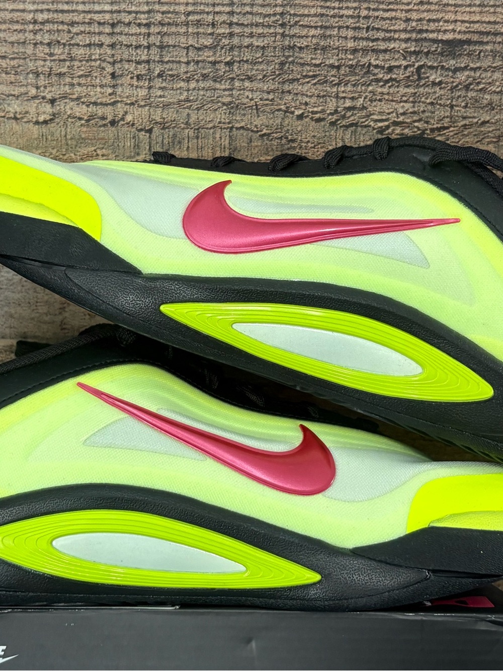 Nike Neon Yellow and redish Swoosh basketball Shoes